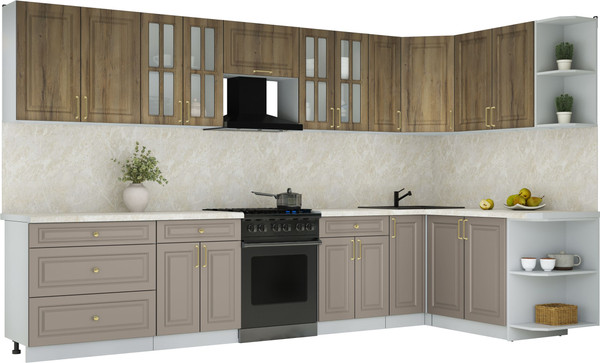 Изображение товара Кухонный гарнитур Интерлиния Мила Шато 1.7x3.5 PR (дуб вотан/луна/опал светлый)