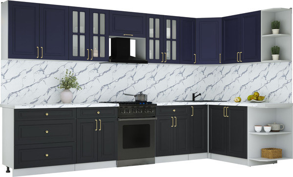 Изображение товара Кухонный гарнитур Интерлиния Мила Шато 1.7x3.5 PR (индиго/черный/белый гранит)