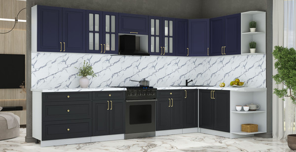 Изображение товара Кухонный гарнитур Интерлиния Мила Шато 1.7x3.5 PR (индиго/черный/белый гранит)