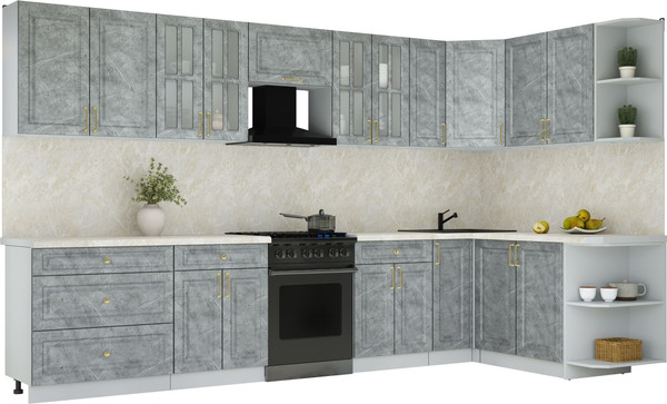 Изображение товара Кухонный гарнитур Интерлиния Мила Шато 1.7x3.5 PR (керамика/керамика/опал светлый)