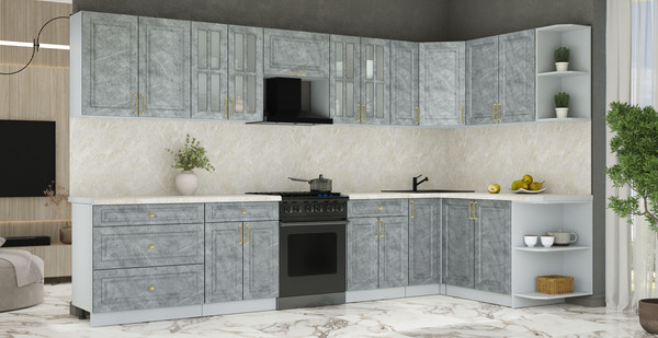 Изображение товара Кухонный гарнитур Интерлиния Мила Шато 1.7x3.5 PR (керамика/керамика/опал светлый)