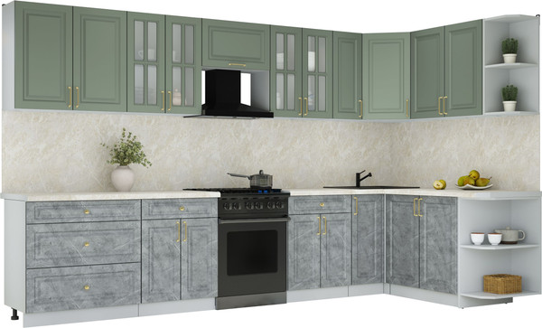 Изображение товара Кухонный гарнитур Интерлиния Мила Шато 1.7x3.5 PR (мята/керамика/опал светлый)