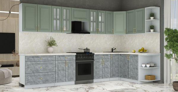 Изображение товара Кухонный гарнитур Интерлиния Мила Шато 1.7x3.5 PR (мята/керамика/опал светлый)