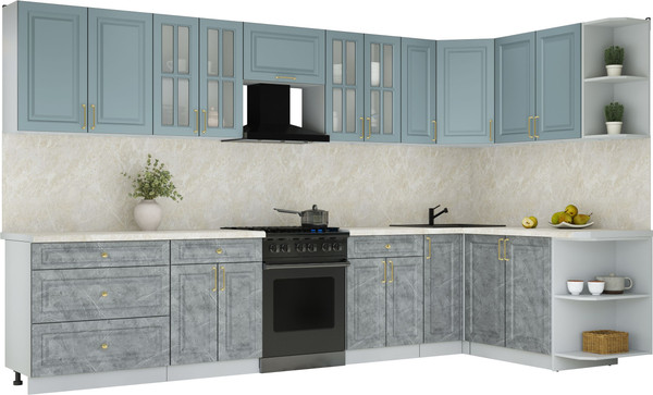 Изображение товара Кухонный гарнитур Интерлиния Мила Шато 1.7x3.5 PR (океан/керамика/опал светлый)