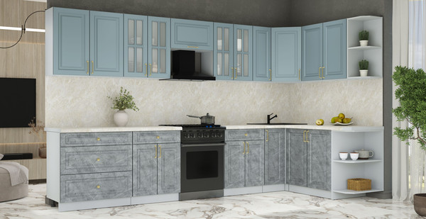 Изображение товара Кухонный гарнитур Интерлиния Мила Шато 1.7x3.5 PR (океан/керамика/опал светлый)