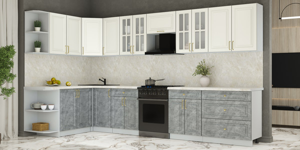 Изображение товара Кухонный гарнитур Интерлиния Мила Шато 1.7x3.6 LV (белый/керамика/опал светлый)