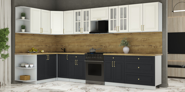 Изображение товара Кухонный гарнитур Интерлиния Мила Шато 1.7x3.6 LV (белый/черный/дуб бунратти)