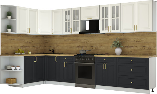 Изображение товара Кухонный гарнитур Интерлиния Мила Шато 1.7x3.6 LV (белый/черный/дуб бунратти)
