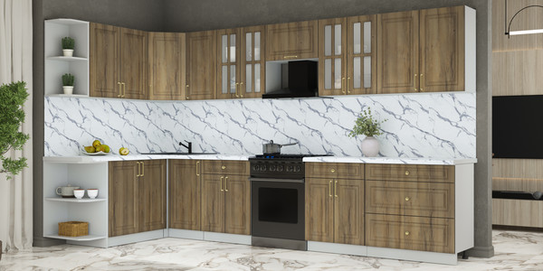 Изображение товара Кухонный гарнитур Интерлиния Мила Шато 1.7x3.6 LV (дуб вотан/дуб вотан/белый гранит)