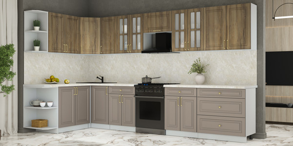 Изображение товара Кухонный гарнитур Интерлиния Мила Шато 1.7x3.6 LV (дуб вотан/луна/опал светлый)