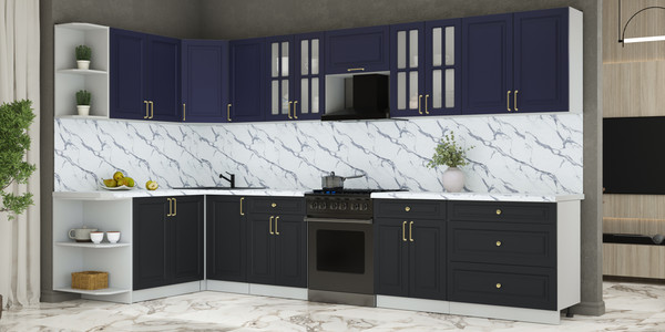 Изображение товара Кухонный гарнитур Интерлиния Мила Шато 1.7x3.6 LV (индиго/черный/белый гранит)