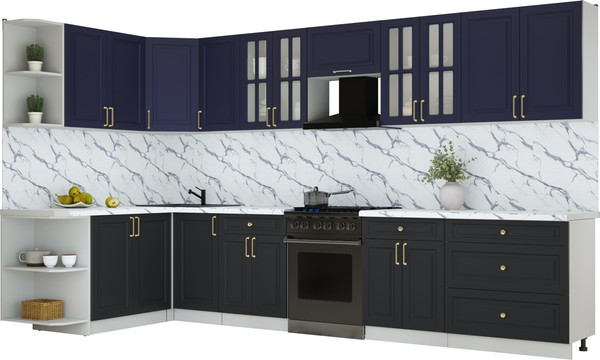 Изображение товара Кухонный гарнитур Интерлиния Мила Шато 1.7x3.6 LV (индиго/черный/белый гранит)