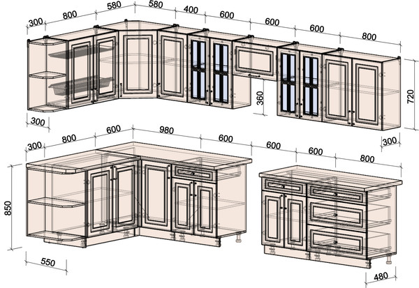 Изображение товара Кухонный гарнитур Интерлиния Мила Шато 1.7x3.6 LV (керамика/керамика/опал светлый)