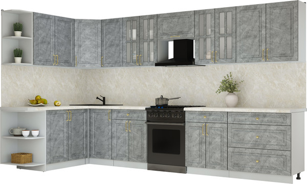 Изображение товара Кухонный гарнитур Интерлиния Мила Шато 1.7x3.6 LV (керамика/керамика/опал светлый)