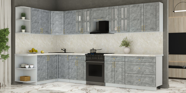 Изображение товара Кухонный гарнитур Интерлиния Мила Шато 1.7x3.6 LV (керамика/керамика/опал светлый)