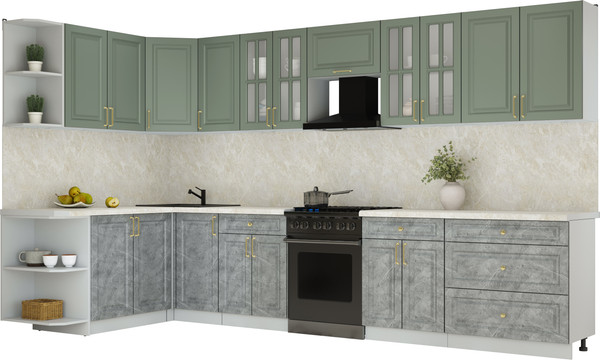 Изображение товара Кухонный гарнитур Интерлиния Мила Шато 1.7x3.6 LV (мята/керамика/опал светлый)