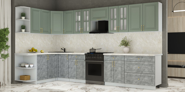 Изображение товара Кухонный гарнитур Интерлиния Мила Шато 1.7x3.6 LV (мята/керамика/опал светлый)