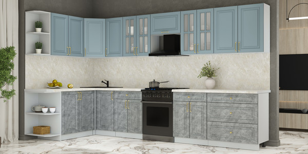 Изображение товара Кухонный гарнитур Интерлиния Мила Шато 1.7x3.6 LV (океан/керамика/опал светлый)