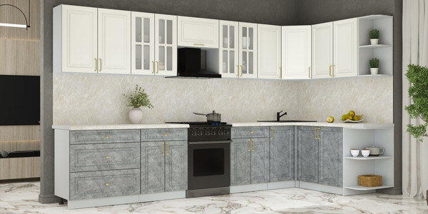 Изображение товара Кухонный гарнитур Интерлиния Мила Шато 1.7x3.6 PR (белый/керамика/опал светлый)