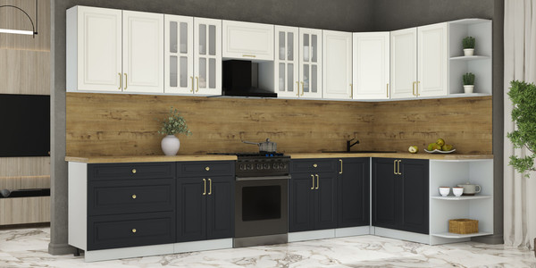 Изображение товара Кухонный гарнитур Интерлиния Мила Шато 1.7x3.6 PR (белый/черный/дуб бунратти)