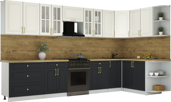 Изображение товара Кухонный гарнитур Интерлиния Мила Шато 1.7x3.6 PR (белый/черный/дуб бунратти)