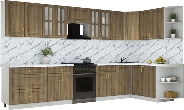 Изображение товара Кухонный гарнитур Интерлиния Мила Шато 1.7x3.6 PR (дуб вотан/дуб вотан/белый гранит)