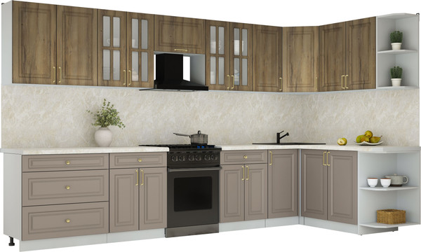 Изображение товара Кухонный гарнитур Интерлиния Мила Шато 1.7x3.6 PR (дуб вотан/луна/опал светлый)