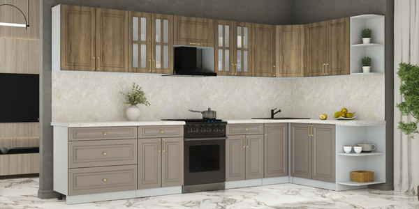 Изображение товара Кухонный гарнитур Интерлиния Мила Шато 1.7x3.6 PR (дуб вотан/луна/опал светлый)