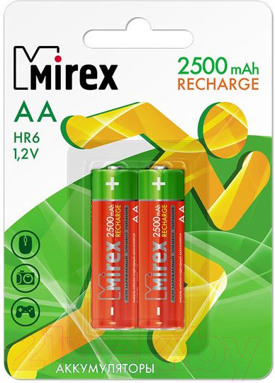 Изображение товара Комплект аккумуляторов Mirex HR6 2500mAh / HR6-25-E2 (2шт)