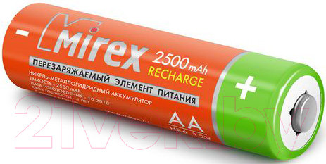 Изображение товара Комплект аккумуляторов Mirex HR6 2500mAh / HR6-25-E2 (2шт)