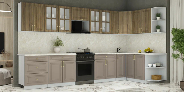 Изображение товара Кухонный гарнитур Интерлиния Мила Шато 1.7x3.7 PR (дуб вотан/луна/опал светлый)