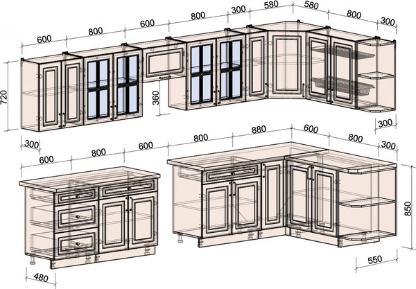 Изображение товара Кухонный гарнитур Интерлиния Мила Шато 1.7x3.7 PR (луна/дуб вотан/опал светлый)