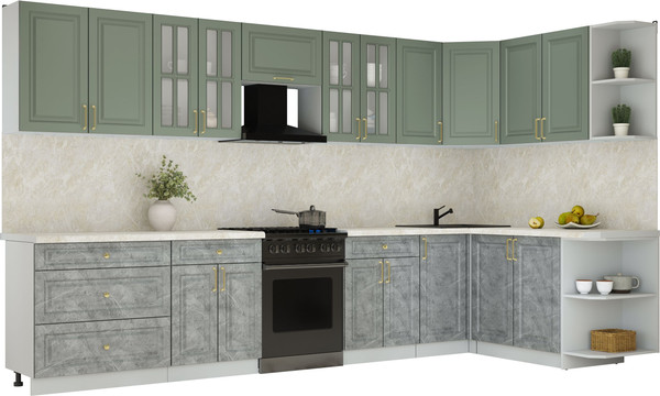 Изображение товара Кухонный гарнитур Интерлиния Мила Шато 1.7x3.6 PR (мята/керамика/опал светлый)