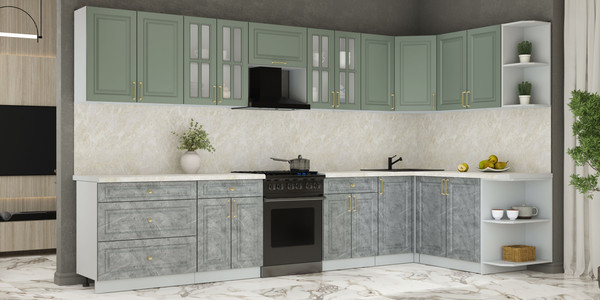 Изображение товара Кухонный гарнитур Интерлиния Мила Шато 1.7x3.6 PR (мята/керамика/опал светлый)