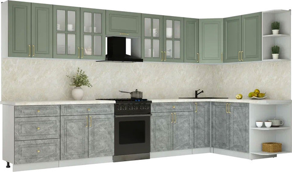 Изображение товара Кухонный гарнитур Интерлиния Мила Шато 1.7x3.7 PR (мята/керамика/опал светлый)