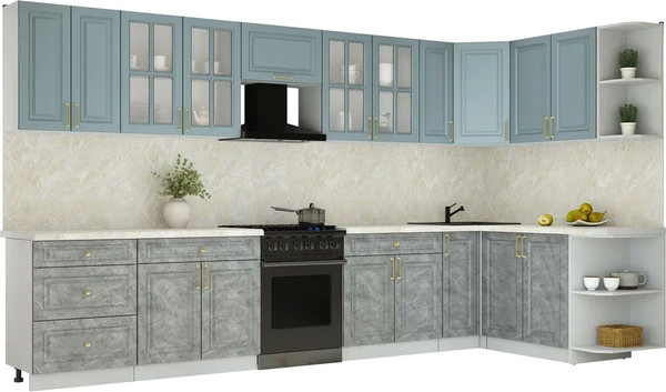 Изображение товара Кухонный гарнитур Интерлиния Мила Шато 1.7x3.7 PR (океан/керамика/опал светлый)