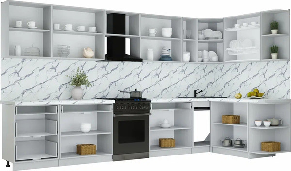 Изображение товара Кухонный гарнитур Интерлиния Мила Шато 1.7x3.7 PR (океан/керамика/опал светлый)