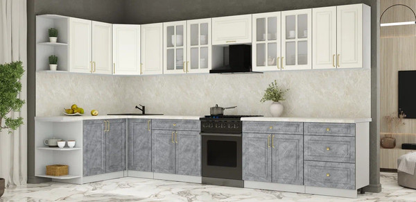 Изображение товара Кухонный гарнитур Интерлиния Мила Шато 1.7x3.8 LV (белый/керамика/опал светлый)