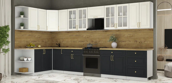 Изображение товара Кухонный гарнитур Интерлиния Мила Шато 1.7x3.8 LV (белый/черный/дуб бунратти)