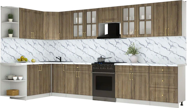 Изображение товара Кухонный гарнитур Интерлиния Мила Шато 1.7x3.8 LV (дуб вотан/дуб вотан/белый гранит)