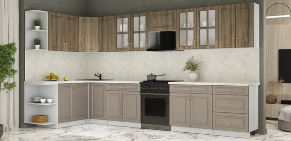 Изображение товара Кухонный гарнитур Интерлиния Мила Шато 1.7x3.8 LV (дуб вотан/луна/опал светлый)