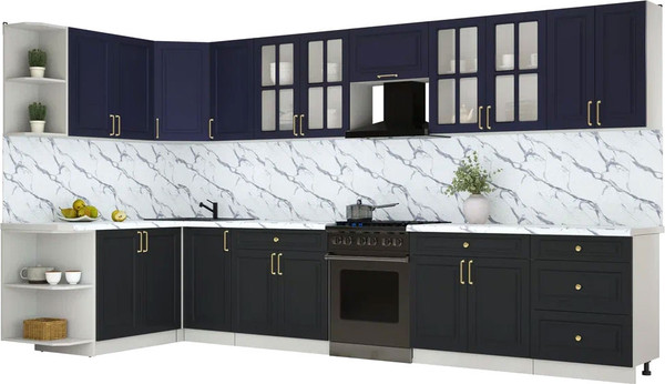Изображение товара Кухонный гарнитур Интерлиния Мила Шато 1.7x3.8 LV (индиго/черный/белый гранит)