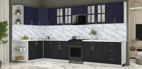 Изображение товара Кухонный гарнитур Интерлиния Мила Шато 1.7x3.8 LV (индиго/черный/белый гранит)