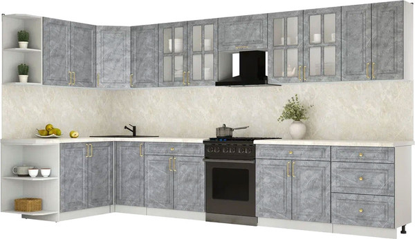 Изображение товара Кухонный гарнитур Интерлиния Мила Шато 1.7x3.8 LV (керамика/керамика/опал светлый)