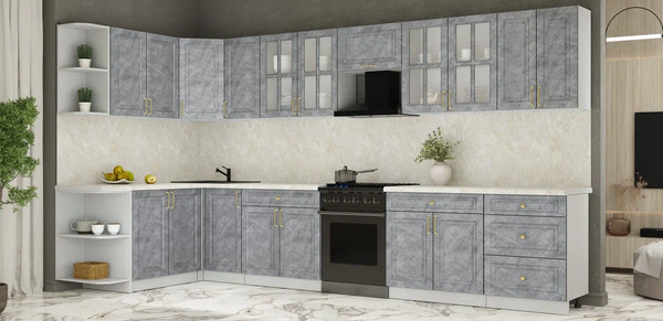 Изображение товара Кухонный гарнитур Интерлиния Мила Шато 1.7x3.8 LV (керамика/керамика/опал светлый)