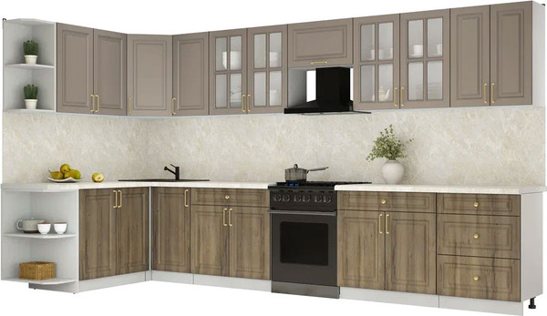 Изображение товара Кухонный гарнитур Интерлиния Мила Шато 1.7x3.8 LV (луна/дуб вотан/опал светлый)