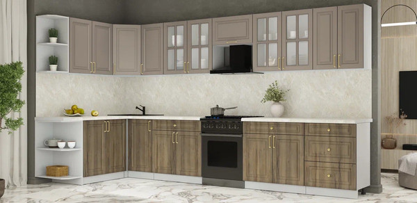 Изображение товара Кухонный гарнитур Интерлиния Мила Шато 1.7x3.8 LV (луна/дуб вотан/опал светлый)