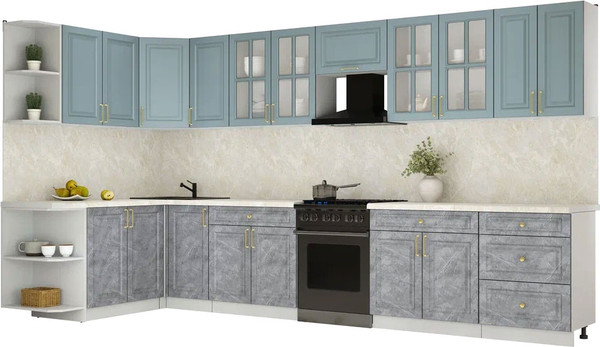 Изображение товара Кухонный гарнитур Интерлиния Мила Шато 1.7x3.8 LV (океан/керамика/опал светлый)