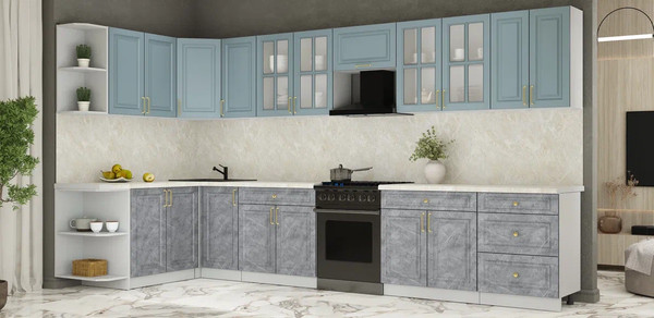 Изображение товара Кухонный гарнитур Интерлиния Мила Шато 1.7x3.8 LV (океан/керамика/опал светлый)