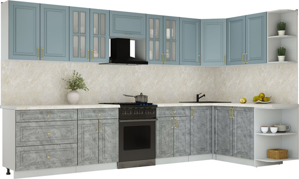 Изображение товара Кухонный гарнитур Интерлиния Мила Шато 1.7x3.6 PR (океан/керамика/опал светлый)